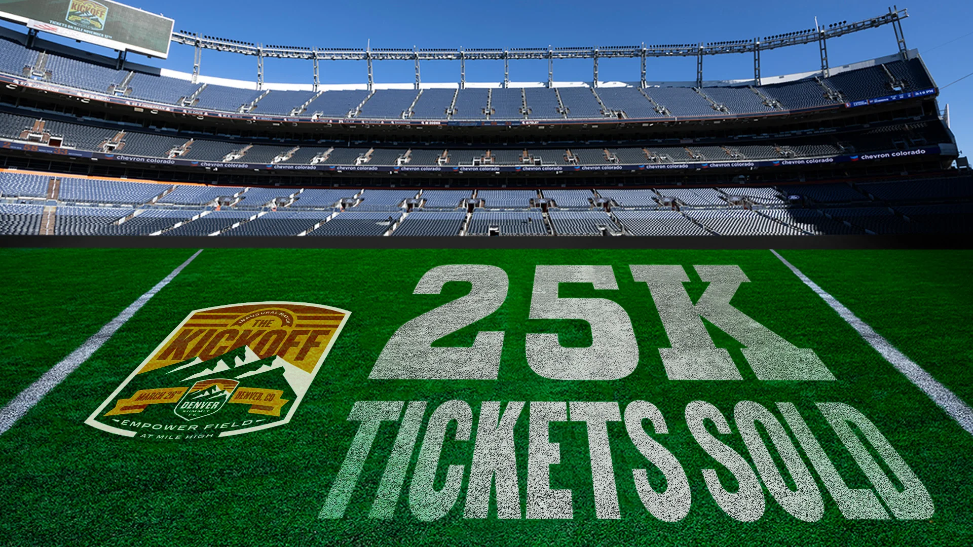 Graphic of field with text "25K Tickets Sold"