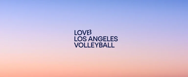 LovB Los Angeles Volleyball on blue to pink gradient background